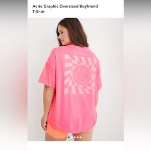 Aerie Bright Neon Pink Smiley Face Graphic Short Sleeve Oversized Tee